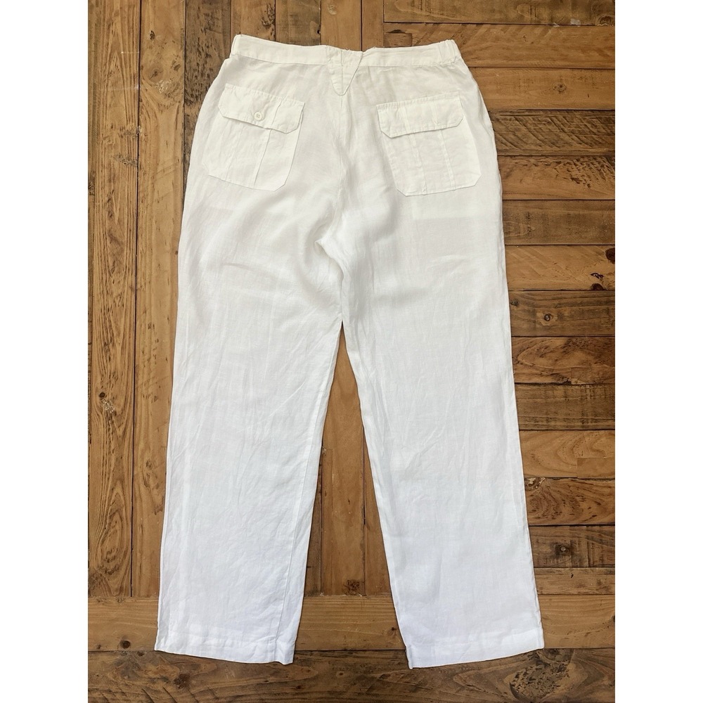 Essence Men White 100% Linen Pants Size 36 Lightweight Resort Casual - Picture 3 of 5